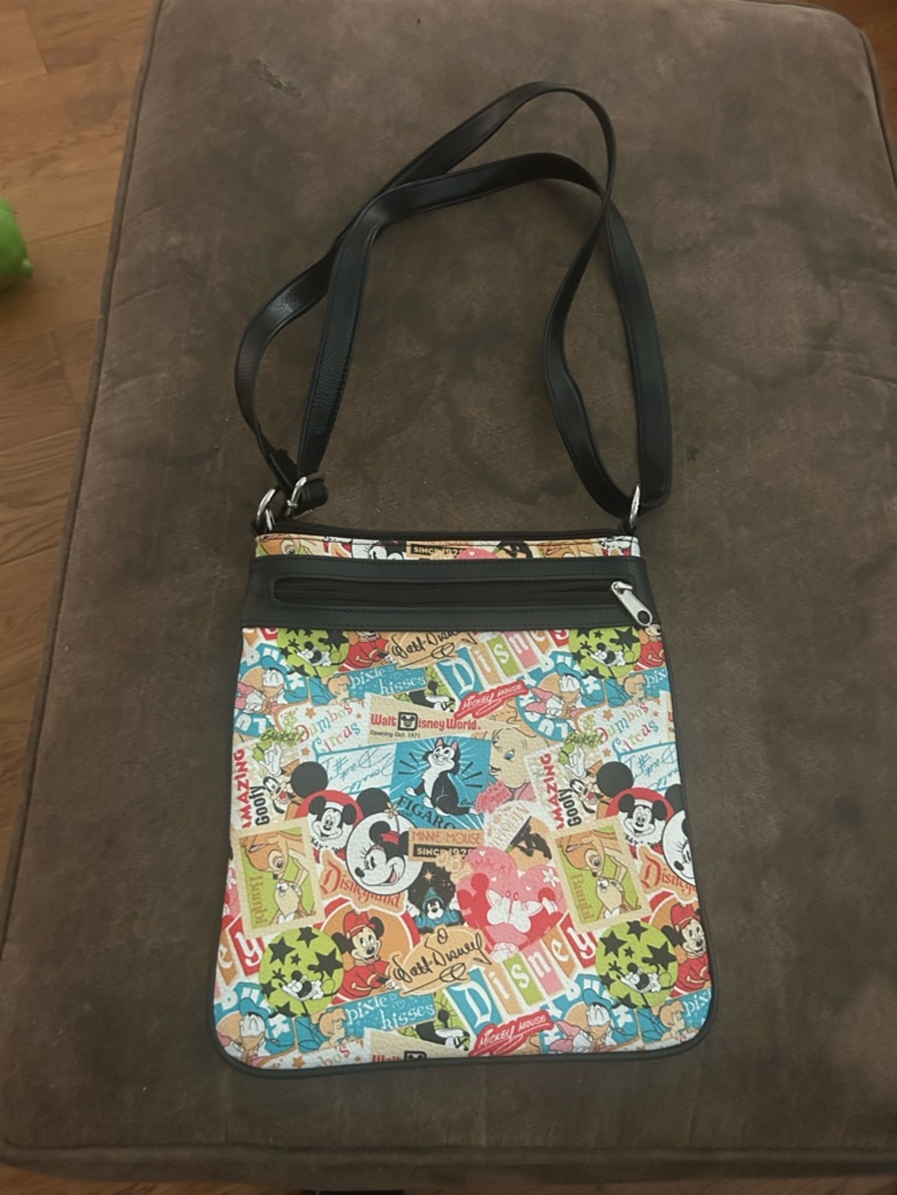 Disney Multicolor Character Collage Crossbody Bag with Black Strap